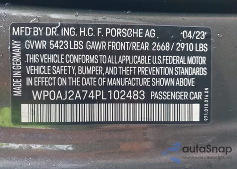 2023 Porsche Panamera 4/4 Platinum Edition/Platinum Edition from USA, damaged, VIN WP0AJ2A74PL102483